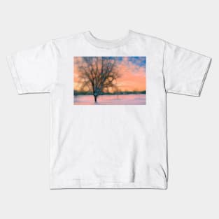 Pastel tree winter landscape Kids T-Shirt